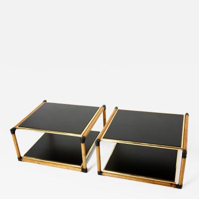Pair of Italian Alberto Smania bamboo brass black wood side tables 1970s