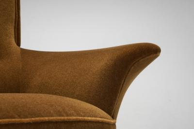 Pair of Italian Armchairs in Burnt Orange Upholstery Italy 1950s