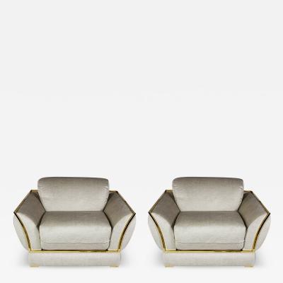 Pair of Italian Armchairs in Velour and Gilt Metal by Alberto Smania 1970s