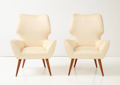 Pair of Italian Armchairs with Wood Legs Italy circa 1940