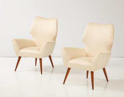 Pair of Italian Armchairs with Wood Legs Italy circa 1940