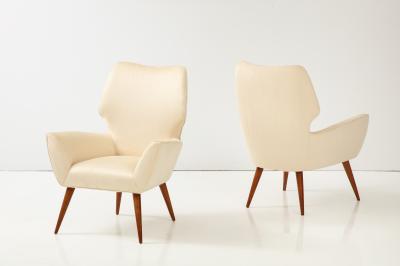 Pair of Italian Armchairs with Wood Legs Italy circa 1940