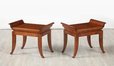 Pair of Italian Art Deco Mahogany Stools circa 1930