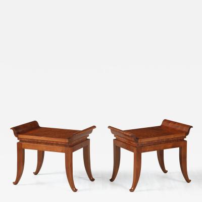 Pair of Italian Art Deco Mahogany Stools circa 1930