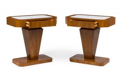 Pair of Italian Art Deco Style Single Drawer Marble Top End Tables