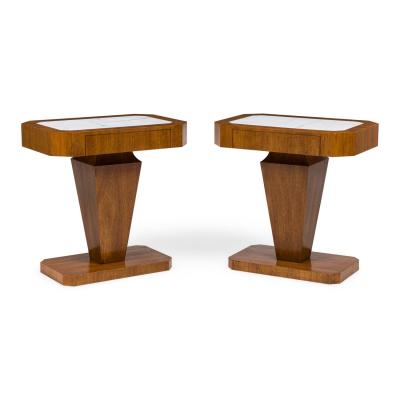 Pair of Italian Art Deco Style Single Drawer Marble Top End Tables