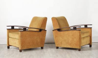 Pair of Italian Art Deco Walnut Lounge Chairs circa 1940