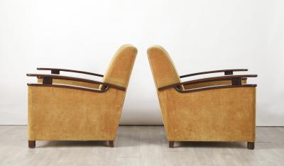 Pair of Italian Art Deco Walnut Lounge Chairs circa 1940