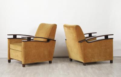Pair of Italian Art Deco Walnut Lounge Chairs circa 1940