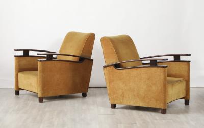 Pair of Italian Art Deco Walnut Lounge Chairs circa 1940