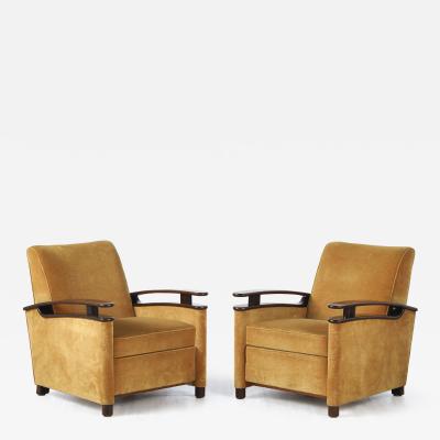 Pair of Italian Art Deco Walnut Lounge Chairs circa 1940