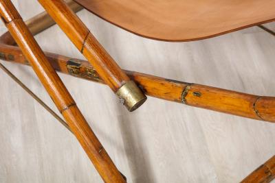Pair of Italian Bamboo Leather and Brass Campaign Chairs circa 1970
