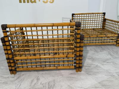 Pair of Italian Bamboo and Rattan Lounge Chairs 1970s