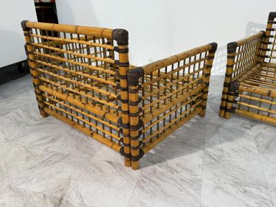 Pair of Italian Bamboo and Rattan Lounge Chairs 1970s