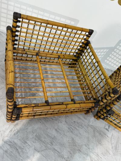 Pair of Italian Bamboo and Rattan Lounge Chairs 1970s