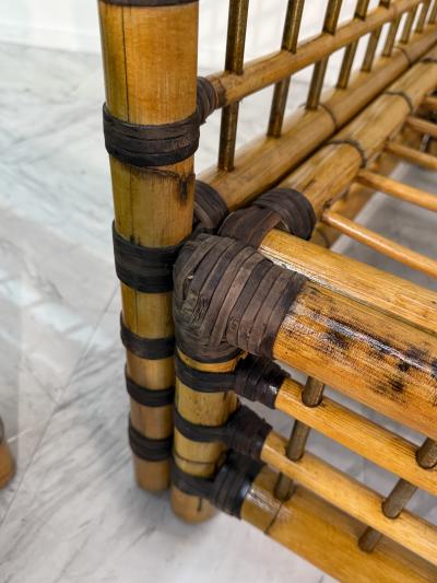 Pair of Italian Bamboo and Rattan Lounge Chairs 1970s