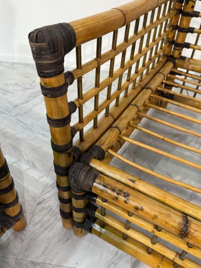 Pair of Italian Bamboo and Rattan Lounge Chairs 1970s