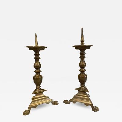 Pair of Italian Baroque Bronze Pricket Candlesticks