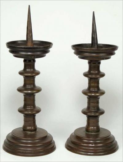Pair of Italian Baroque Bronze Pricket Sticks