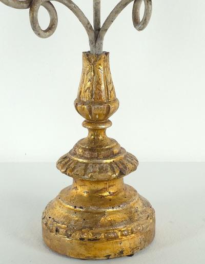 Pair of Italian Baroque Carved Painted and Gilt Candelabras Italy circa 1900