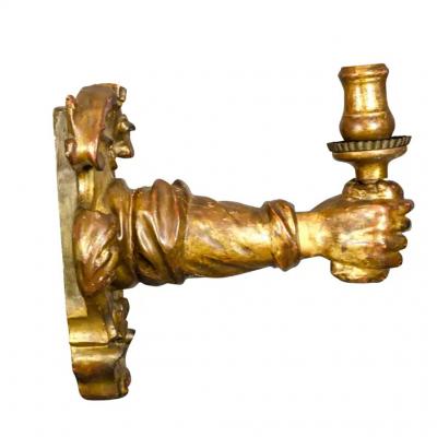Pair of Italian Baroque Giltwood Arm Form Wall Lights