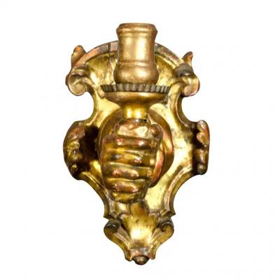 Pair of Italian Baroque Giltwood Arm Form Wall Lights