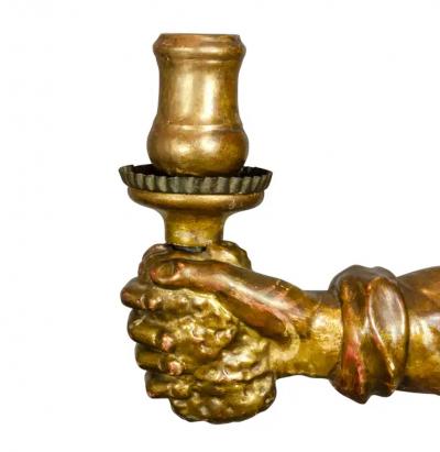 Pair of Italian Baroque Giltwood Arm Form Wall Lights