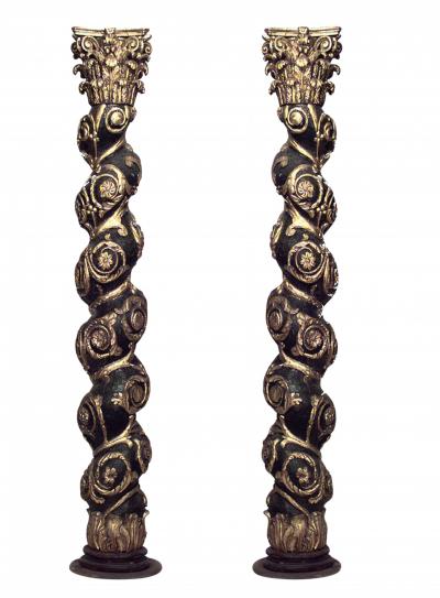 Pair of Italian Baroque Painted Carved Columns