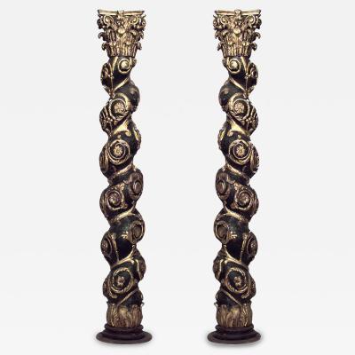 Pair of Italian Baroque Painted Carved Columns