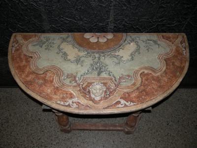 Pair of Italian Baroque Painted Demilune Console Tables