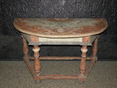 Pair of Italian Baroque Painted Demilune Console Tables