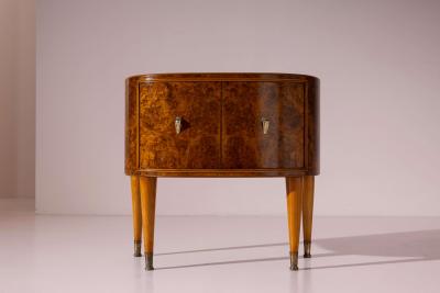 Pair of Italian Bedside Tables in Burl and Olive Glass 1950s