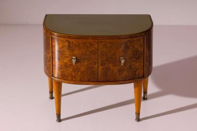 Pair of Italian Bedside Tables in Burl and Olive Glass 1950s