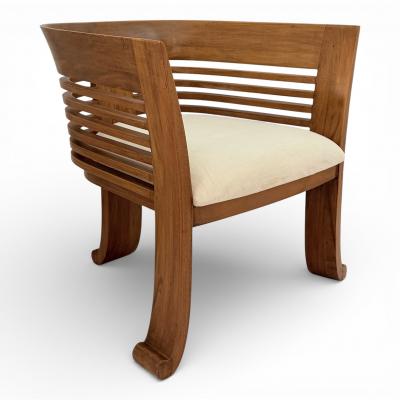 Pair of Italian Beech Wood Barrel Chairs circa 1970s 80s