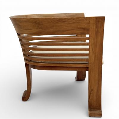 Pair of Italian Beech Wood Barrel Chairs circa 1970s 80s