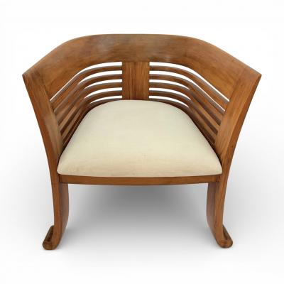 Pair of Italian Beech Wood Barrel Chairs circa 1970s 80s