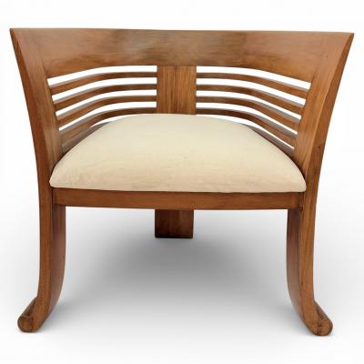 Pair of Italian Beech Wood Barrel Chairs circa 1970s 80s