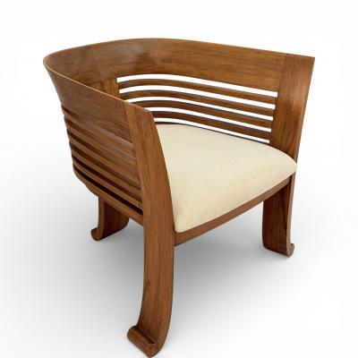 Pair of Italian Beech Wood Barrel Chairs circa 1970s 80s