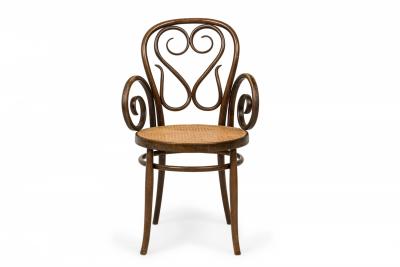 Pair of Italian Bentwood and Caning Scroll Design Armchairs