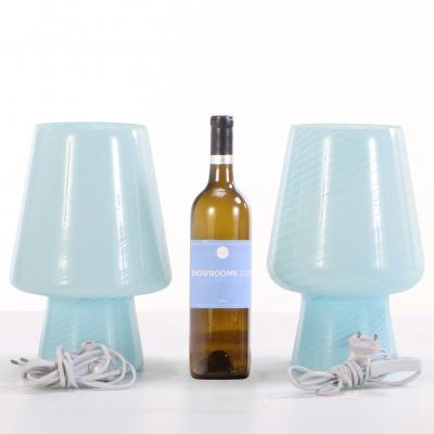 Pair of Italian Blue Glass Boudoir Lamps C 1990 