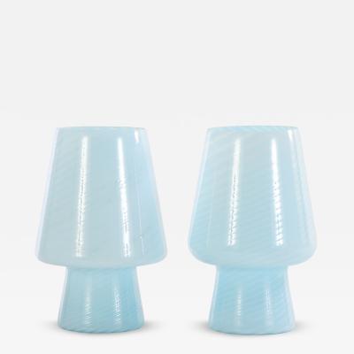 Pair of Italian Blue Glass Boudoir Lamps C 1990 