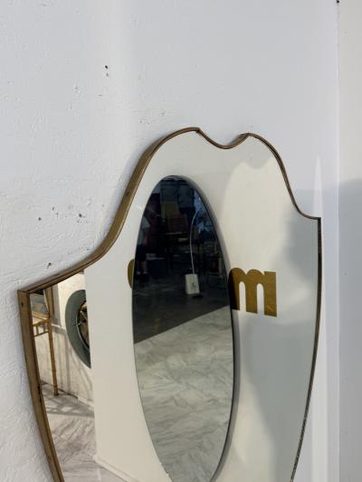 Pair of Italian Brass Framed Shield Form Wall Mirrors 1950s
