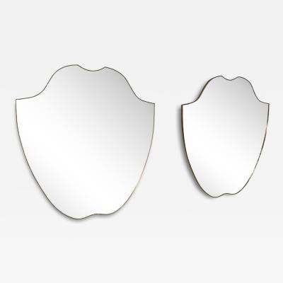 Pair of Italian Brass Framed Shield Form Wall Mirrors 1950s