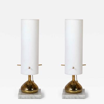 Pair of Italian Brass Opaline Table Lamps