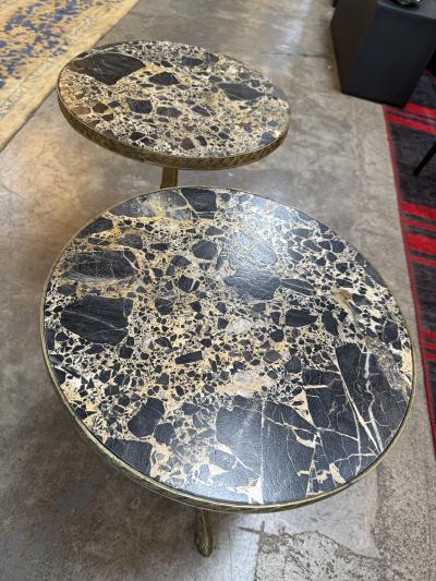 Pair of Italian Brass Pedestal Side Tables with Marble Tops 1970s