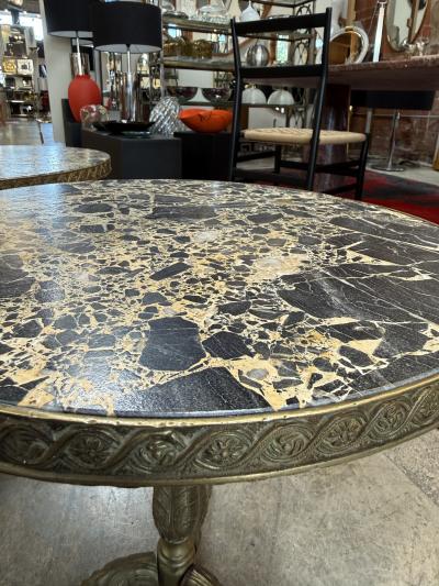 Pair of Italian Brass Pedestal Side Tables with Marble Tops 1970s