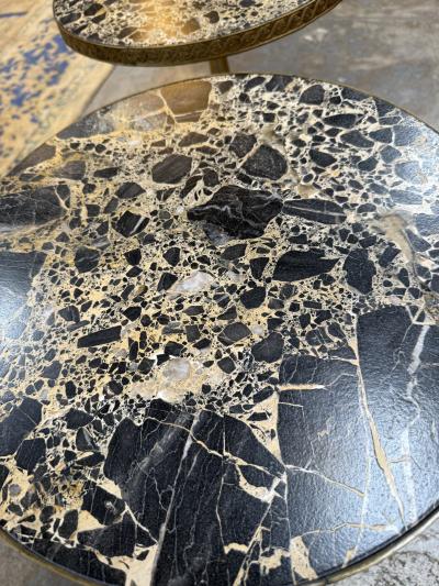 Pair of Italian Brass Pedestal Side Tables with Marble Tops 1970s