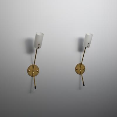 Pair of Italian Brass and Opaline Glass Wall Sconces 1950s