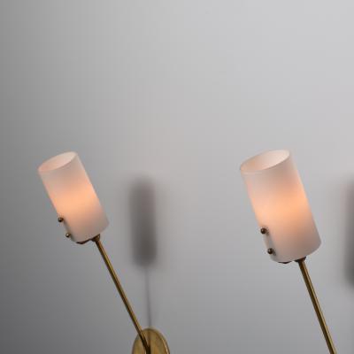 Pair of Italian Brass and Opaline Glass Wall Sconces 1950s