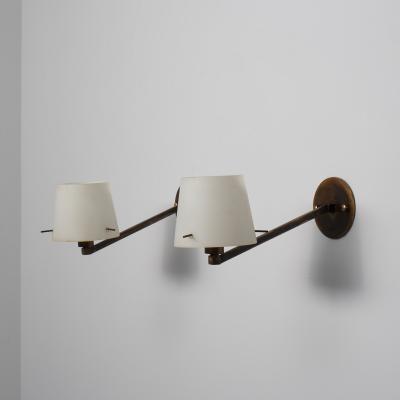 Pair of Italian Brass and Opaline Glass Wall Sconces 1950s
